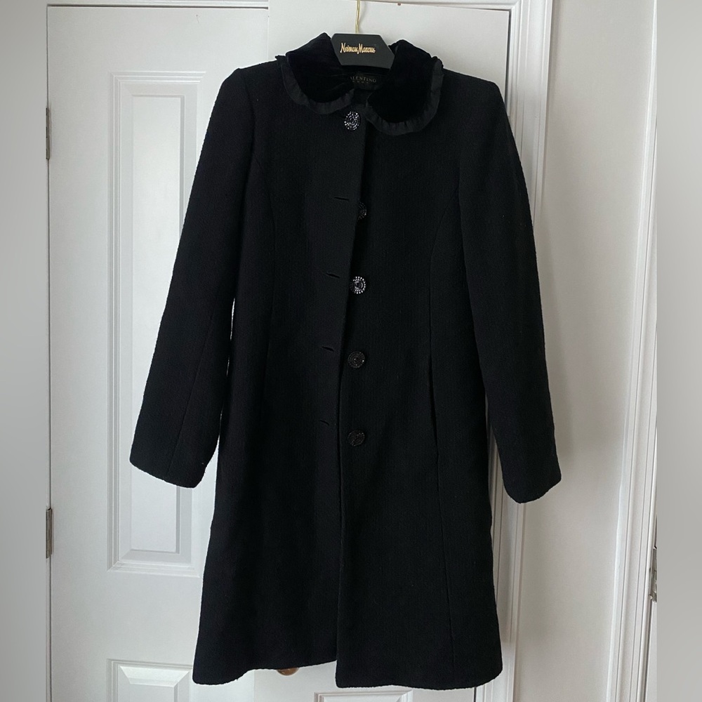 VALENTINO ROMA black wool coat with velvet collar size M/L